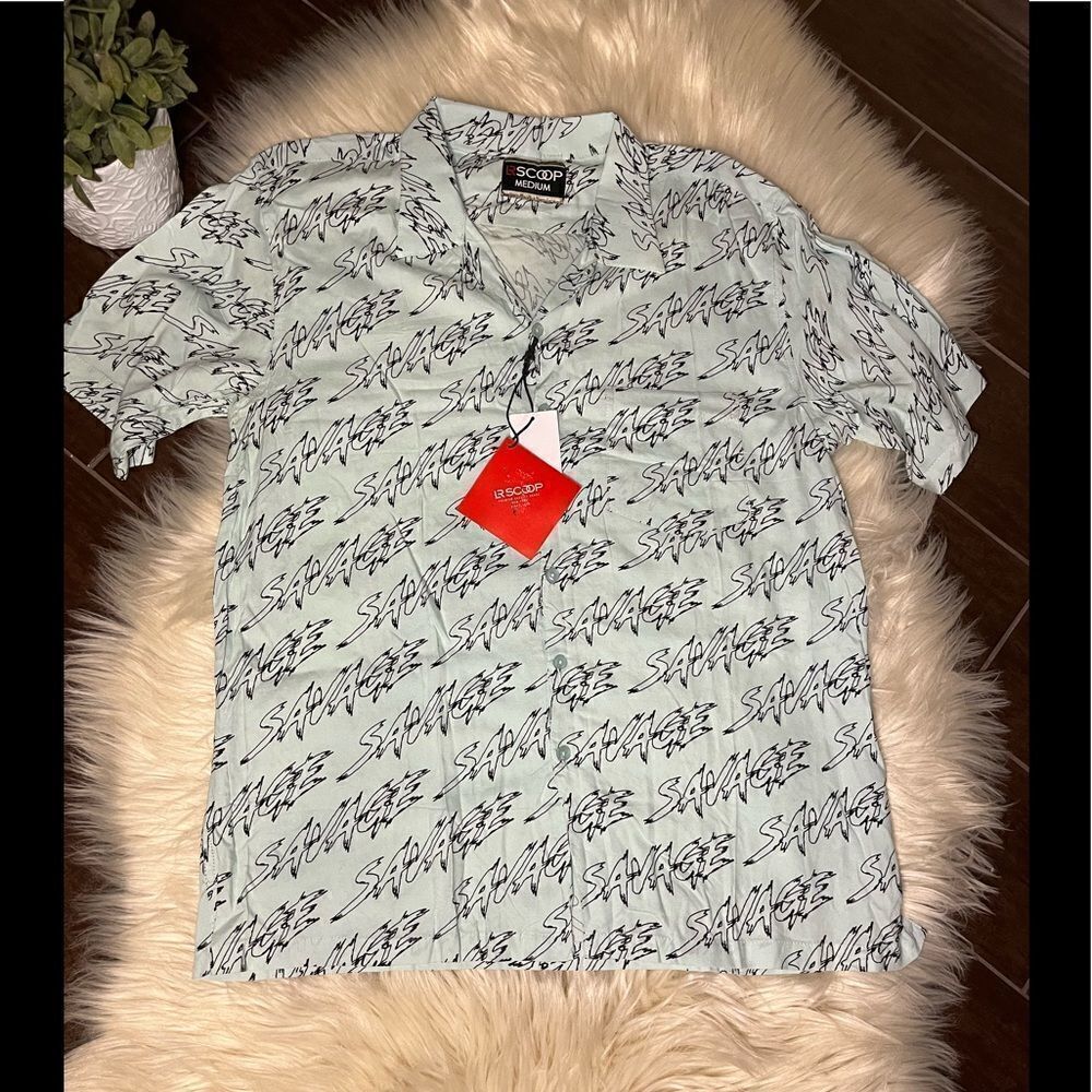 LR Scoop mint green/black “Savage” casual button down sz Medium